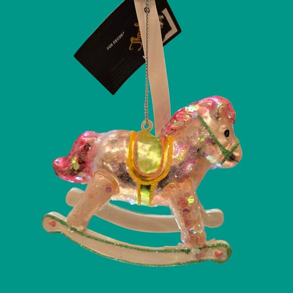 NEW 2011 Robert Stanley Babys 1st Christmas Rocking Horse Glitter Glass Ornament - Picture 7 of 8